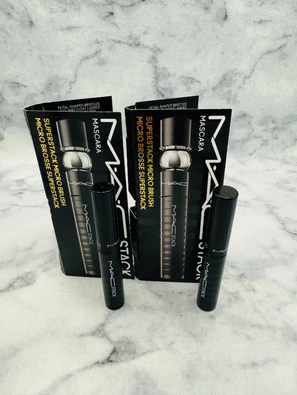 MAC Beauty Gift Set-Stack Mascara SuperStack Mega Brush Black,Travel-2pc-NEW